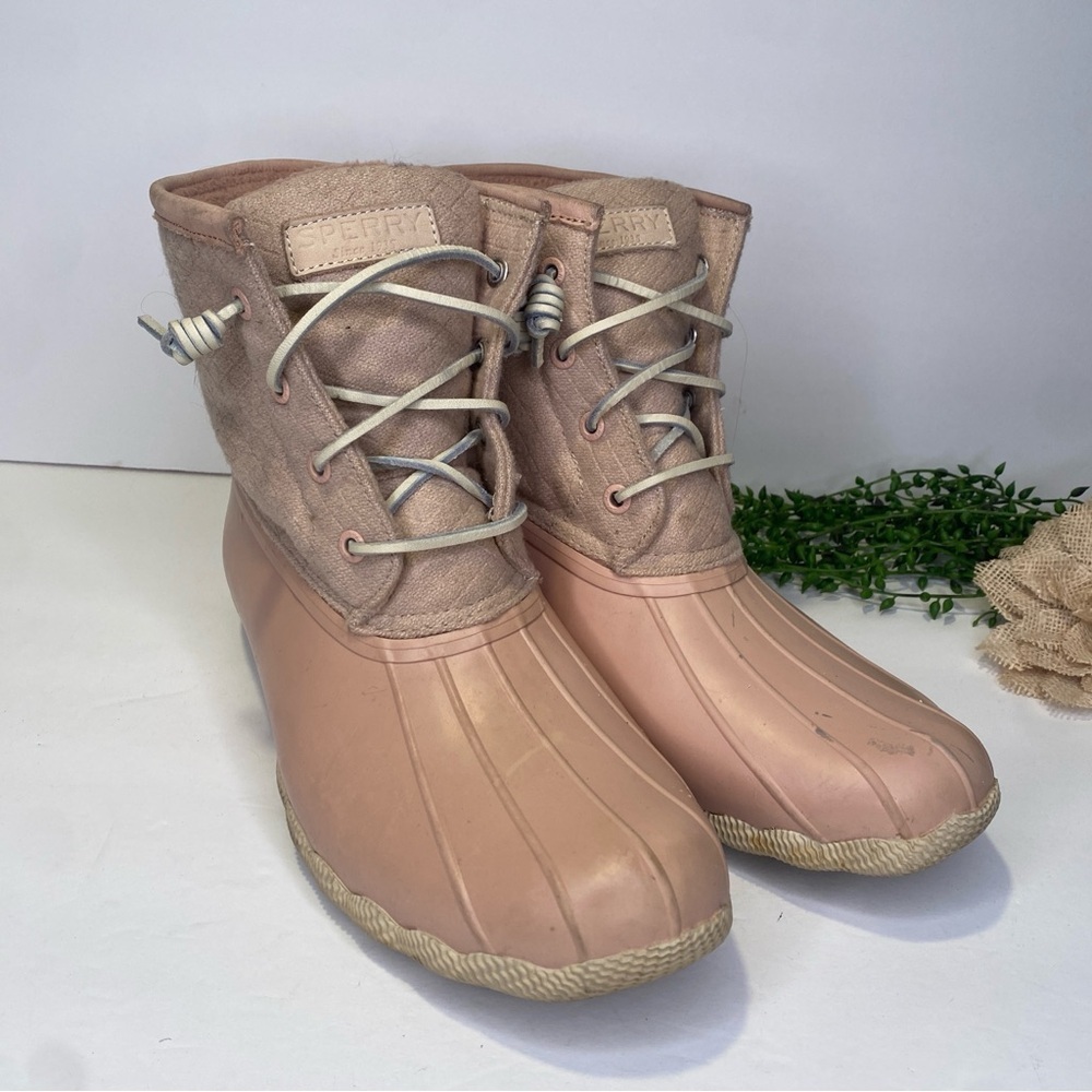 Sperry Top-Sider Saltwater Rain Duck Boots Rose Pink Size 8 Wool Emboss Lining